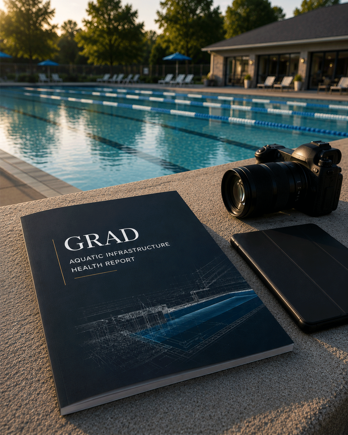 GRAD Aquatic Infrastructure Health Report beside a commercial pool